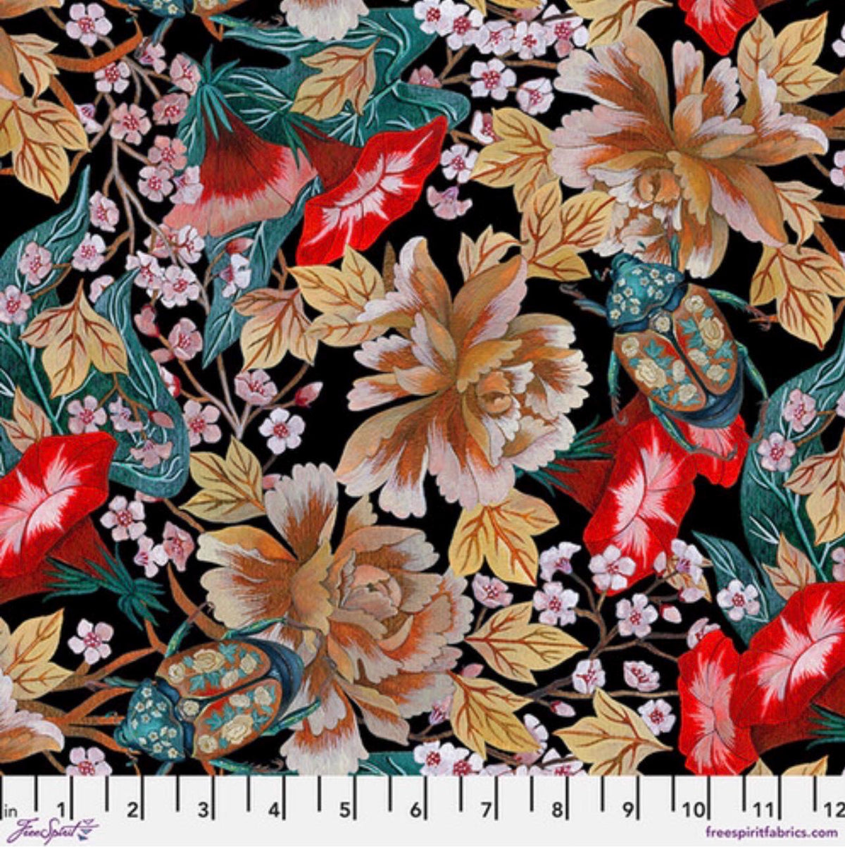 Japanese Beetle - White - Nocturnal Creatures - Maria Matos - FreeSpirit - 100% quilting cotton - PWMM004 - Sold by the Half Yard
