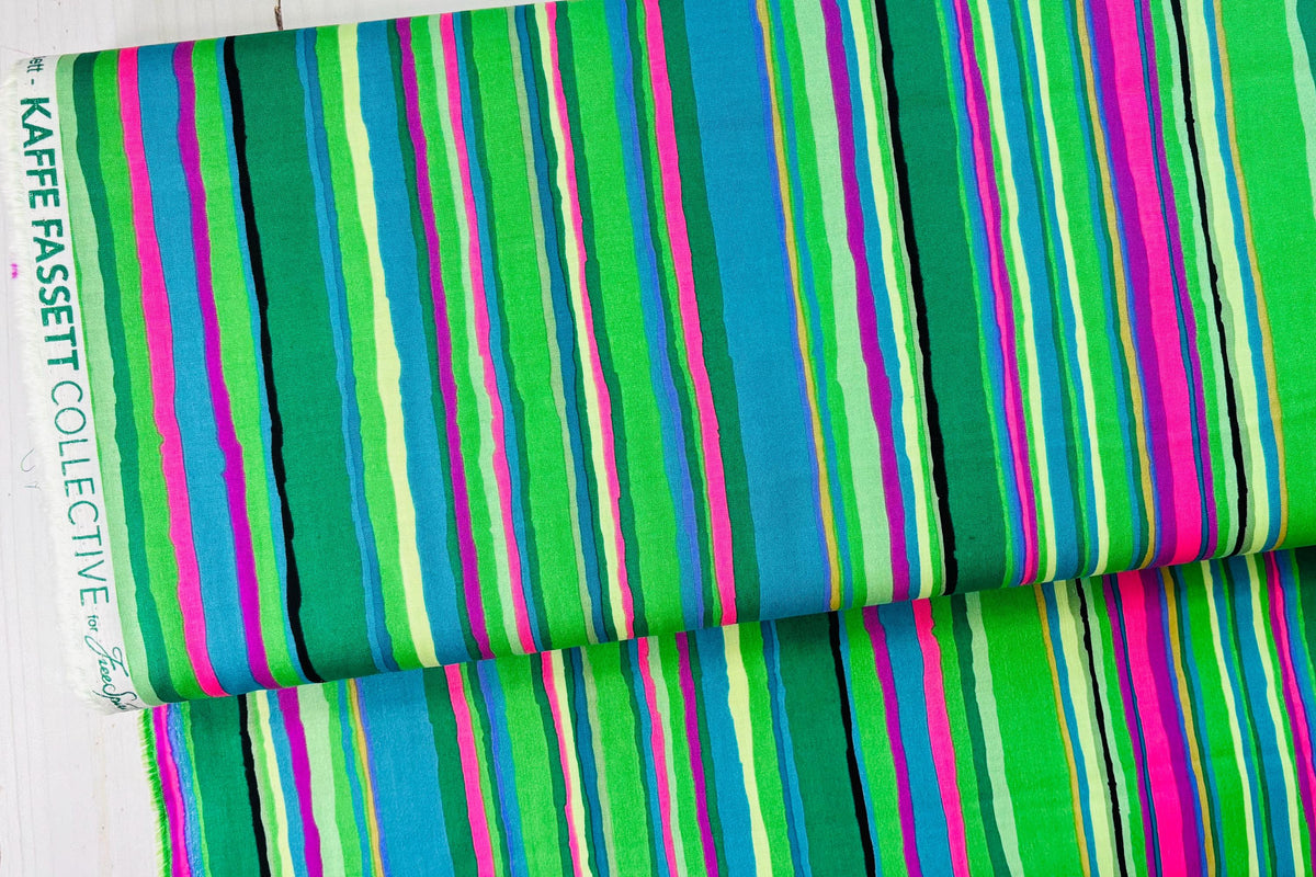 Echo Stripe in Green by Kaffe Fassett Collective 2026 Collection by FreeSpirit - Sold by Half Yard