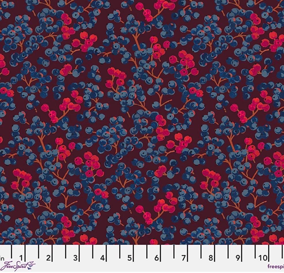 Martha Negley Golden Harvest, Berries in Plum, FreeSpirit, Cotton Fabric, Sold by the Half Yard