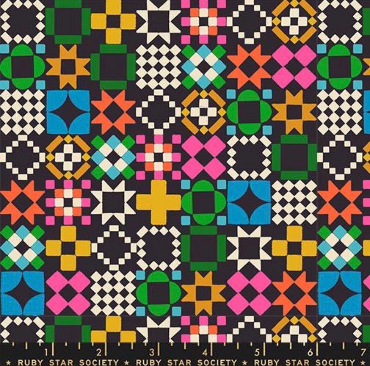 Soft Black Multi Patchwork Quilty as Charged | 1-800-NOTIONS Ruby Star Society for Moda | Sold by the Half Yard