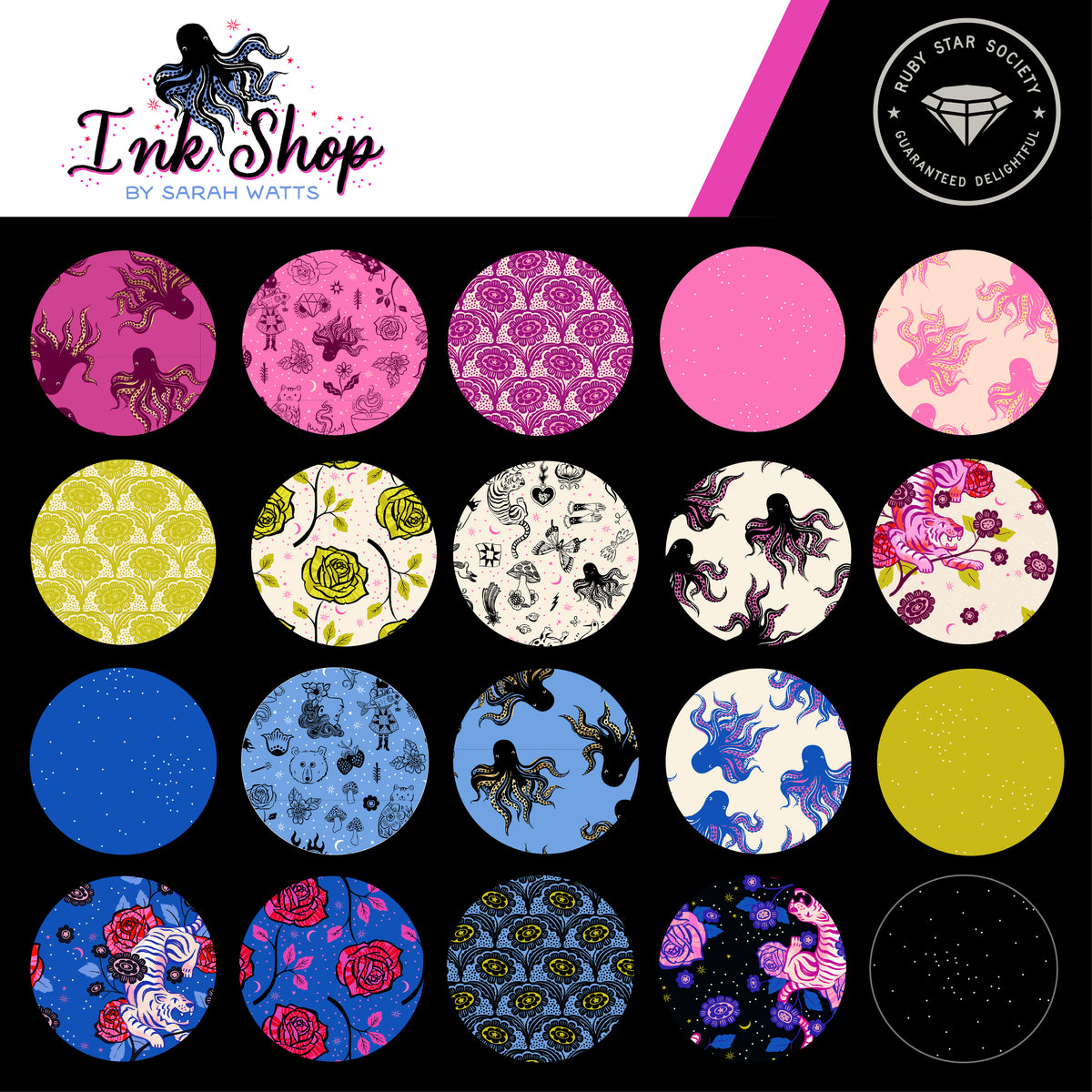 Ruby Star Society | Sarah Watts | Ink Shop -Tattoo Flash in Lindley Blue | Sold by Half Yard