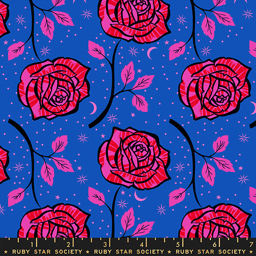 Ruby Star Society | Sarah Watts | Ink Shop - Ink Rose in Blue Ribbon | Sold by Half Yard