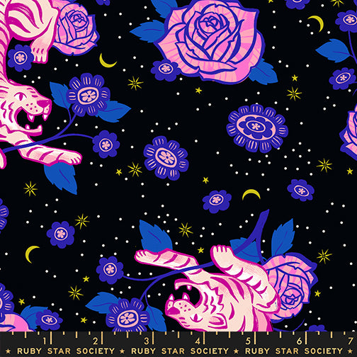 Ruby Star Society | Sarah Watts | Ink Shop - Tiger Rose Black | Sold by Half Yard