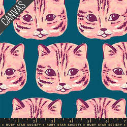 PREORDER RSS | Oops! All Cats - Meow Meow Canvas in Warm Teal | May 2027 | Half Yard