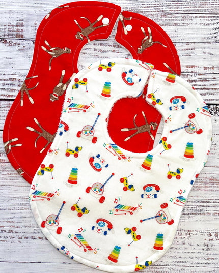 Sock Monkey Baby Bib - Baby Boy Bibs - Retro Toys Bibs - Bibs - Bibs - Baby Shower Gift - Baby Christmas Gift - Sock Monkey