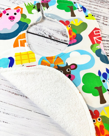 Baby Bib and Burp Cloth - Baby Boy Bibs - Barnyard Bib - Farm Animals - Baby Shower Gift - Baby's First Christmas Gift
