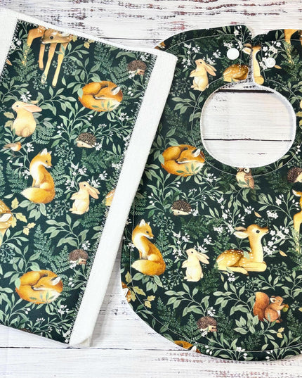 Baby Bib and Burp Cloth - Baby Bibs - Deer Bib - Forest Animals - Baby Shower Gift - Baby's First Christmas Gift