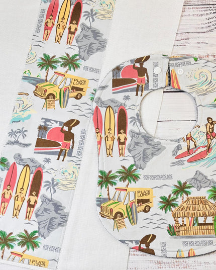 Baby Bib and Burp Cloth - Baby Bibs - Surfer Bib - Hawaiian - Baby Shower Gift - Baby's First Christmas Gift - Keiki