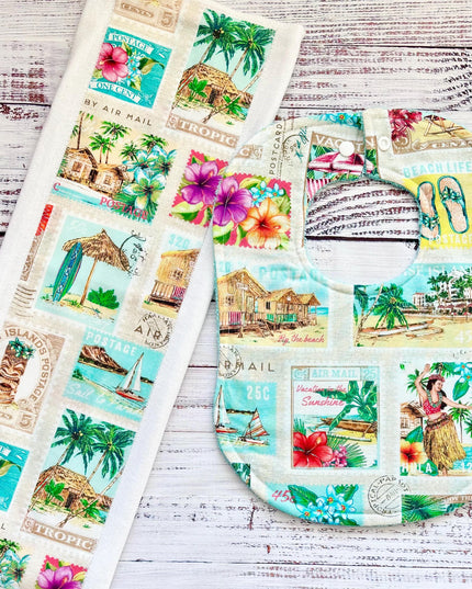 Baby Bib and Burp Cloth - Baby Girl Bibs - Keiki - Hawaiian Bib - Hula - Baby Shower Gift - Baby's First Christmas Gift - Bib and Burp Cloth