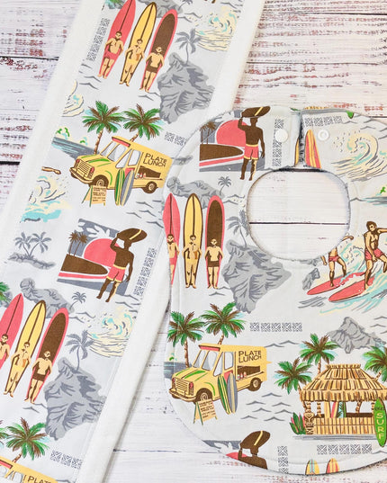 Baby Bib and Burp Cloth - Baby Bibs - Surfer Bib - Hawaiian - Baby Shower Gift - Baby's First Christmas Gift - Keiki