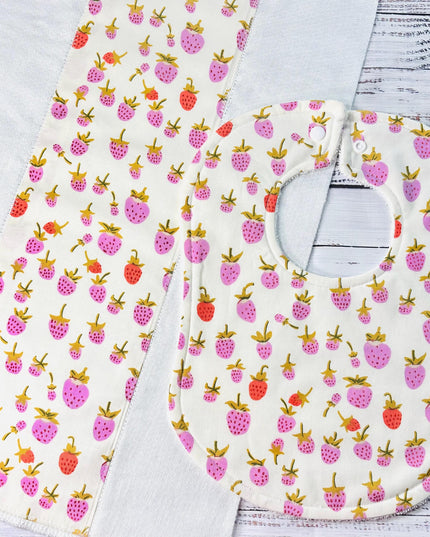 Baby Bib and Burp Cloth - Baby Bibs - Strawberry Bib - Strawberries - Baby Shower Gift - Baby's First Christmas Gift