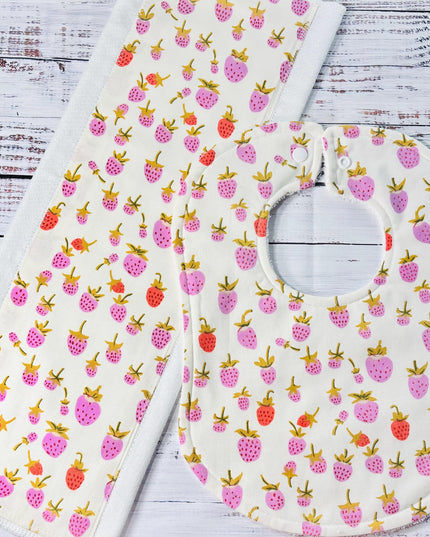 Baby Bib and Burp Cloth - Baby Bibs - Strawberry Bib - Strawberries - Baby Shower Gift - Baby's First Christmas Gift