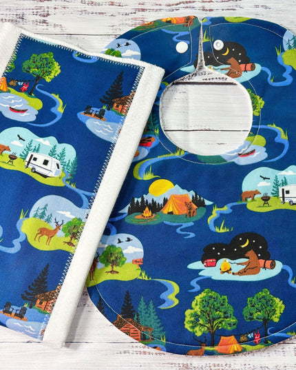 Baby Bib and Burp Cloth - Baby Boy Bibs - Bear Bib - Woodland Baby Animals - Baby Shower Gift - Baby's First Christmas Gift