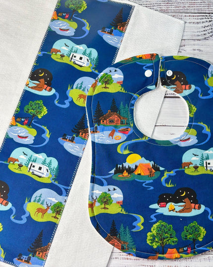Baby Bib and Burp Cloth - Baby Boy Bibs - Bear Bib - Woodland Baby Animals - Baby Shower Gift - Baby's First Christmas Gift