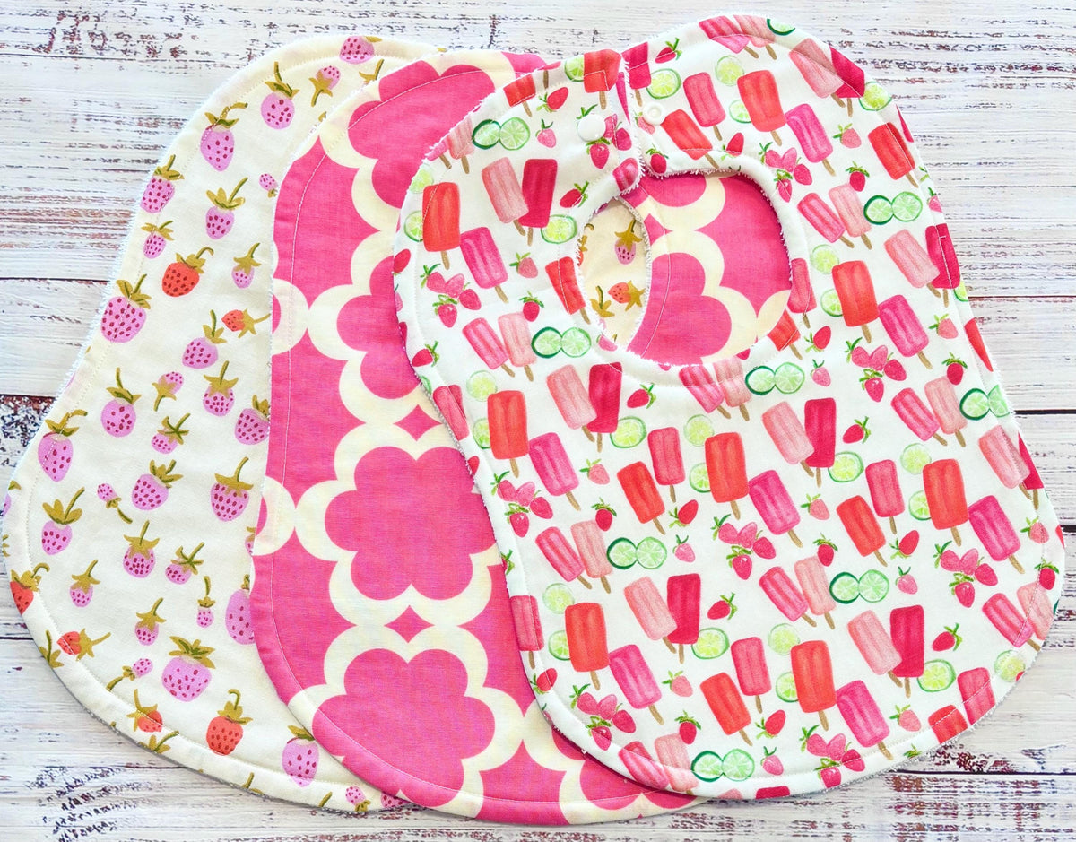 Baby Bibs - Baby Girl Bibs - Popsicle - Strawberries - Strawberry Baby Bibs - Baby Shower Gift - Baby Easter Gift - Baby Gift - Berry Bib