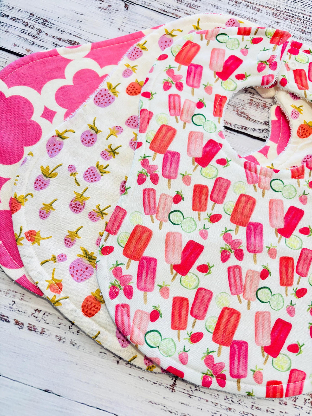 Baby Bibs - Baby Girl Bibs - Popsicle - Strawberries - Strawberry Baby Bibs - Baby Shower Gift - Baby Easter Gift - Baby Gift - Berry Bib