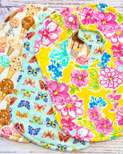 Baby Bibs - Baby Girl Bibs - Ice Cream - Butterflies - Butterfly Baby Bibs - Baby Shower Gift - Baby Easter Gift - Baby Gift - Berry Bib