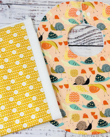 Baby Bib and Burp Cloth - Baby Bibs - Snails - Baby Shower Gift - Baby's First Gift - Baby Snail