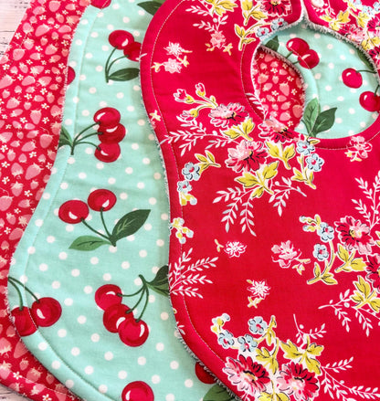 Baby Bibs | Girl Baby Bib | Strawberry Bibs | Cherry Bib | Drool Bibs | Girl Baby Bib Gift Set | Toddler Bibs | New Baby Gift