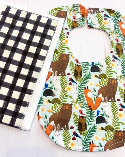 Baby Bib and Burp Cloth - Baby Boy Bibs - Bear Bib - Woodland Baby Animals - Baby Shower Gift - Baby Fox - Baby Bear