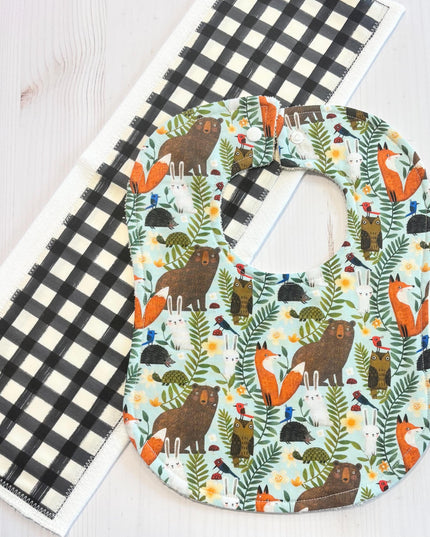 Baby Bib and Burp Cloth - Baby Boy Bibs - Bear Bib - Woodland Baby Animals - Baby Shower Gift - Baby Fox - Baby Bear