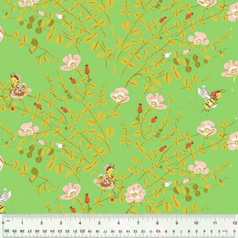 Heather Ross Studio Edit Nanny Bee 37023D-5 125, Windham Fabric, Cotton, Sold by the Half Yard