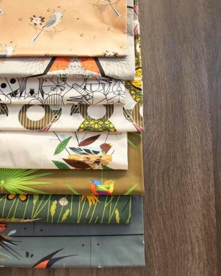 Charlie Harper Birch Fabrics, Flamboyant Feathers Green ,Cotton, Sold by the Half Yard