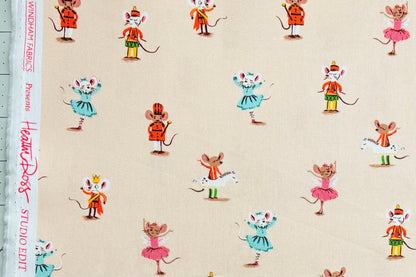 Heather Ross Studio Edit Nutcracker Mice on Peach 50166D-3, Windham Fabric, Cotton, Sold by the Half Yard