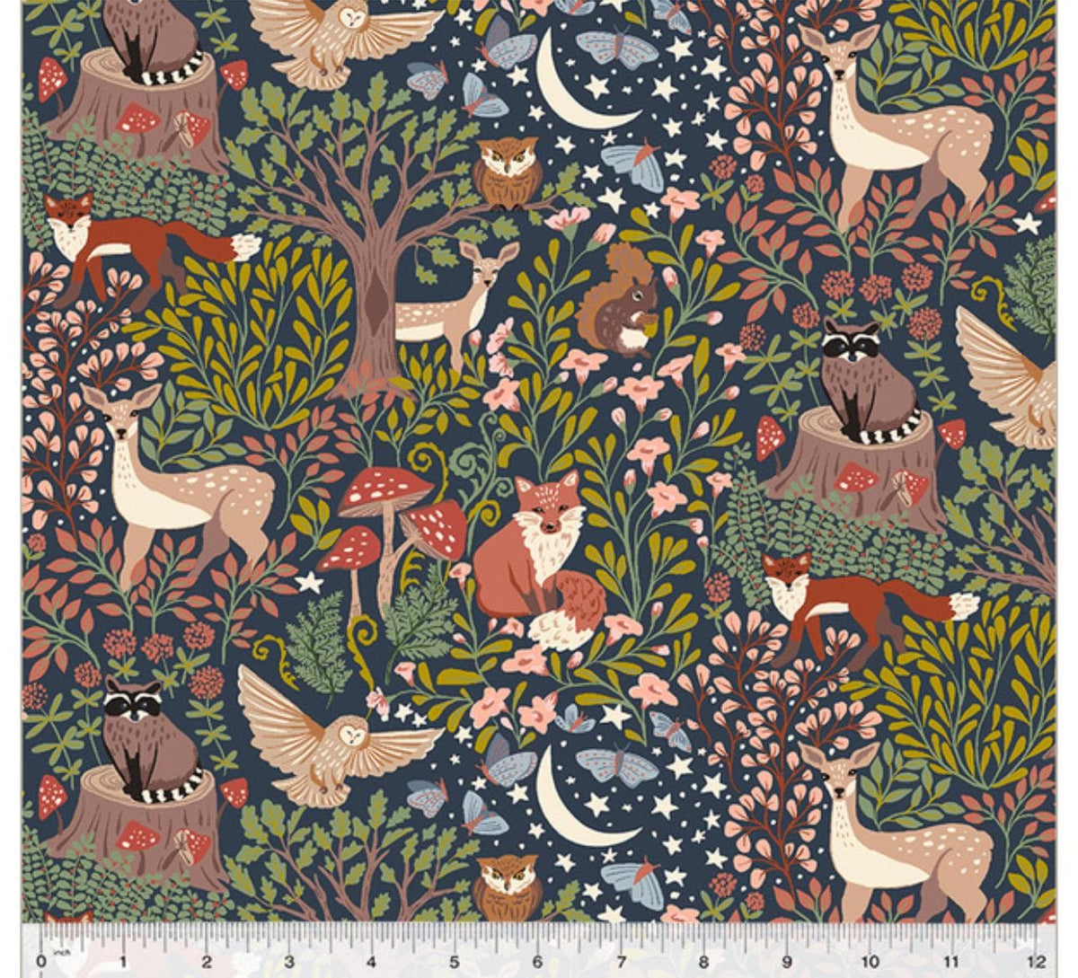Enchanted, Under the Canopy, Woodland Animals by Monaluna, Windham Fabric, Organic Cotton, Sold by the Half Yard