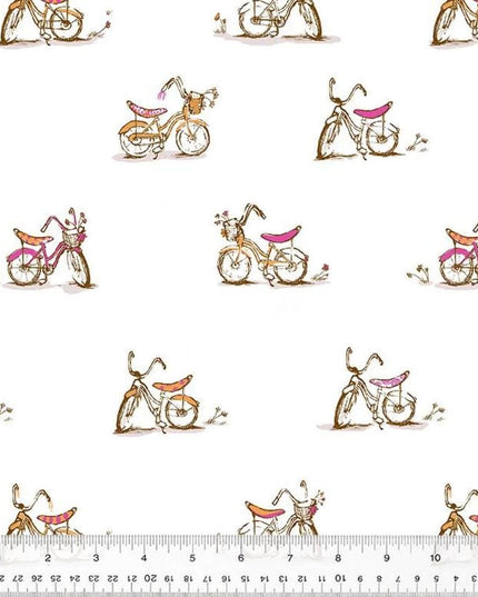 Heather Ross Studio Edit Dream Bike White 54327D-3, Windham Fabric, Cotton, Sold by the Half Yard