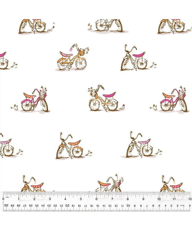 Heather Ross Studio Edit Dream Bike White 54327D-3, Windham Fabric, Cotton, Sold by the Half Yard