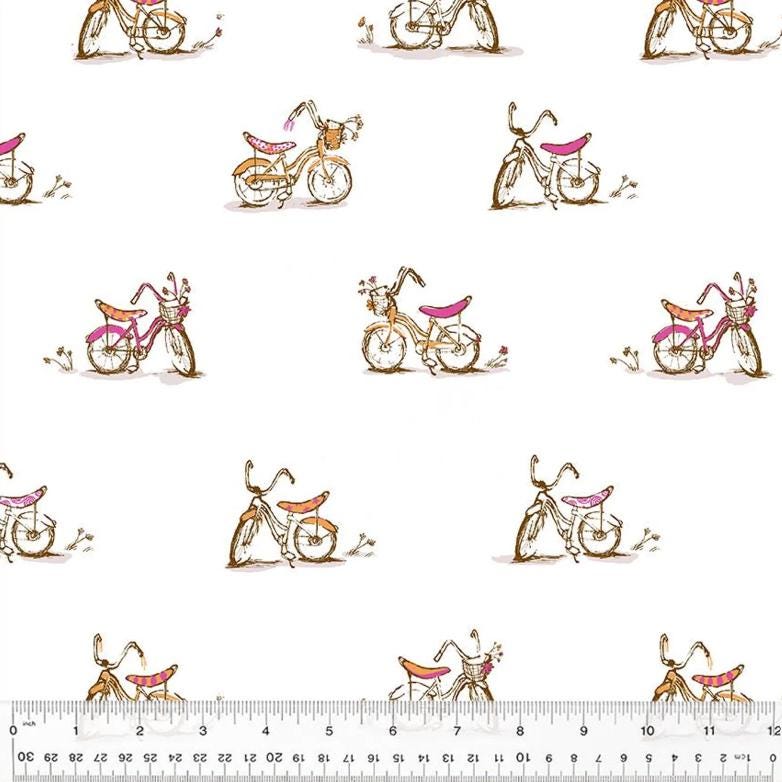 Heather Ross Studio Edit Dream Bike White 54327D-3, Windham Fabric, Cotton, Sold by the Half Yard