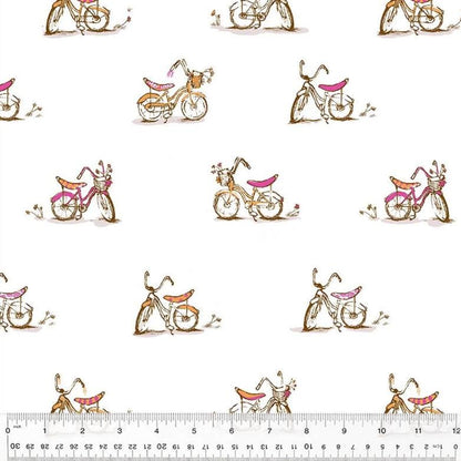 Heather Ross Studio Edit Dream Bike White 54327D-3, Windham Fabric, Cotton, Sold by the Half Yard