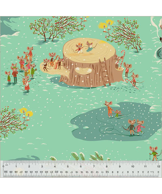 Heather Ross Studio Edit Christmas Mice in Aqua 50165D-1 125, Windham Fabric, Cotton, Sold by the Half Yard