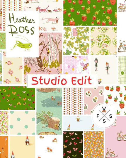 Heather Ross Studio Edit Strawberries on White, Windham Fabric, Cotton, Sold by the Half Yard