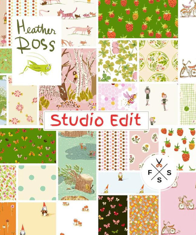 Heather Ross Studio Edit Strawberries on White, Windham Fabric, Cotton, Sold by the Half Yard
