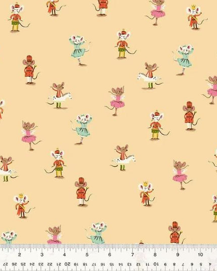 Heather Ross Studio Edit Nutcracker Mice on Peach 50166D-3, Windham Fabric, Cotton, Sold by the Half Yard