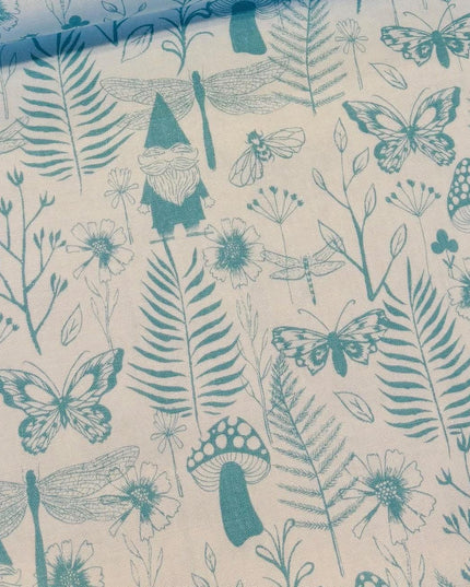 Cotton and Steel Frost, Front Yard, Gnomes in Aqua, Cotton, Sold by the Fat Quarter