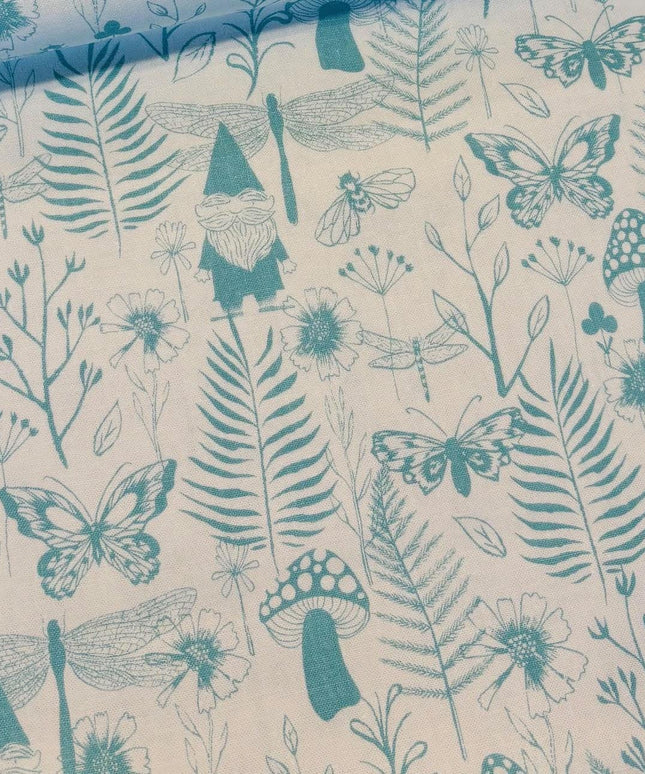 Cotton and Steel Frost, Front Yard, Gnomes in Aqua, Cotton, Sold by the Fat Quarter
