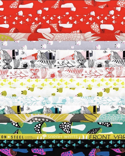 Cotton and Steel Frost, Front Yard, Gnomes in Aqua, Cotton, Sold by the Fat Quarter