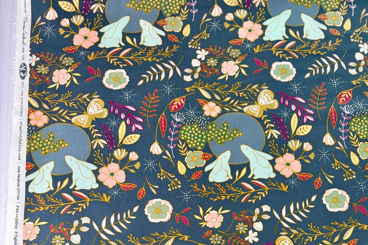Nightfall Moon Stories Spark | Art Gallery Fabrics | AGF Quilt Fabrics | Bunny Fabric | Sold by the Half Yard