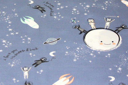 Art Gallery Fabrics Stargazer Love You to the Moon Spatial Friends Space Boy Navy Blue Quilting Cotton CAP-ST-1100 Sold by the Half Yard