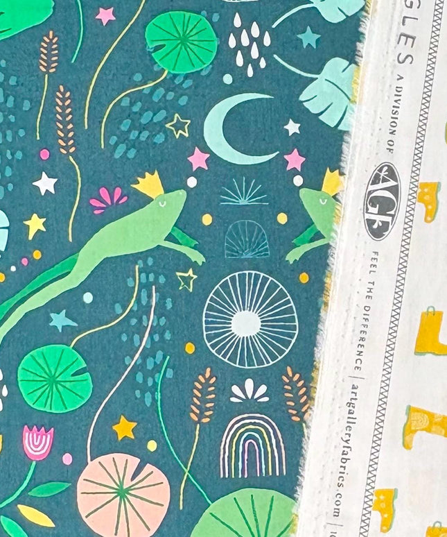 Fat Quarter SET | Yellow Rain Boots | Rain or Shine - Puddle Jump | Art Gallery Fabrics | Frog Song in Evening from Jessica Swift