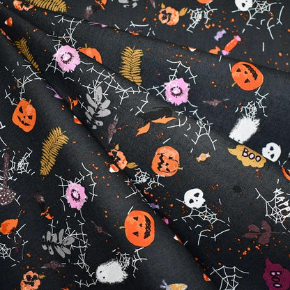 Art Gallery Fabrics | Eerie Deliciously Haunted Collage Cotton Graphite | AGF Halloween | Sold by the Half Yard