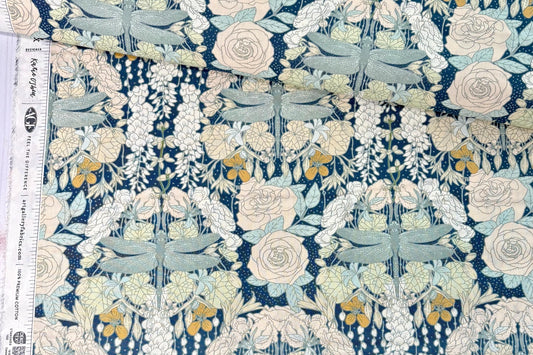 AGF Fabric | Libellule in Awakening | AGF Spring Equinox | Sold by the Half Yard | Dragonfly | Katie O’Shea