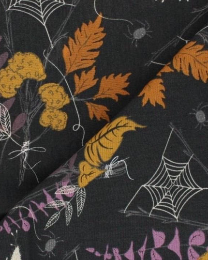 Cast A Spell, Fall Floral Foliage, Spider Web, Leaves, Black & White Halloween, Scary, Spooky n Sweeter, Art Gallery, Sold by Half Yard