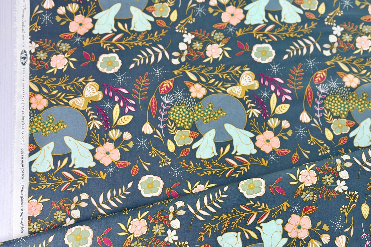 Nightfall Moon Stories Spark | Art Gallery Fabrics | AGF Quilt Fabrics | Bunny Fabric | Sold by the Half Yard