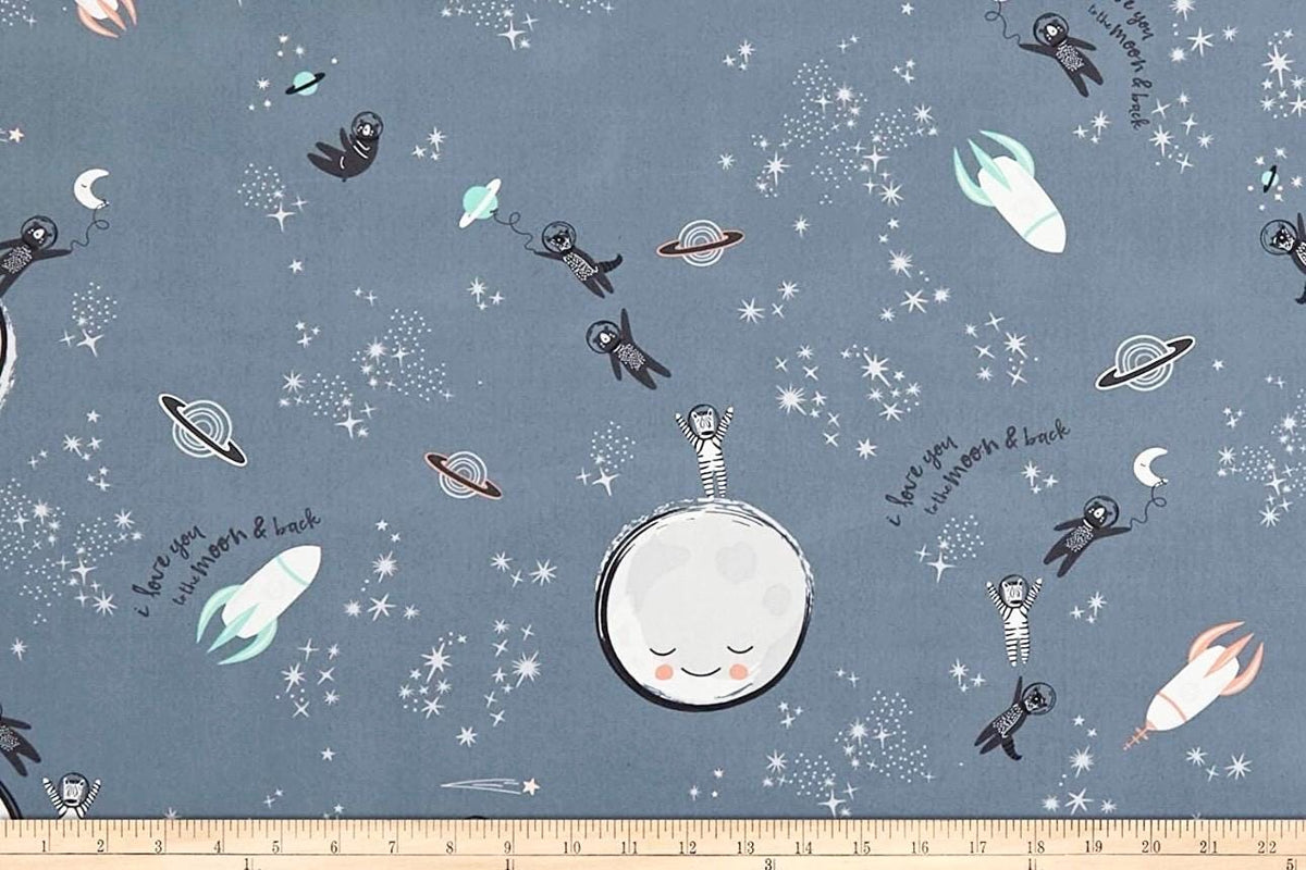 Art Gallery Fabrics Stargazer Love You to the Moon Spatial Friends Space Boy Navy Blue Quilting Cotton CAP-ST-1100 Sold by the Half Yard