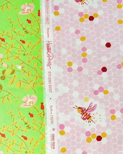 Fat Quarter SET | Heather Ross Studio Edit | Nanny Bee Fabric | Hex Bee in Pink | Windham Fabric | Studio Edit
