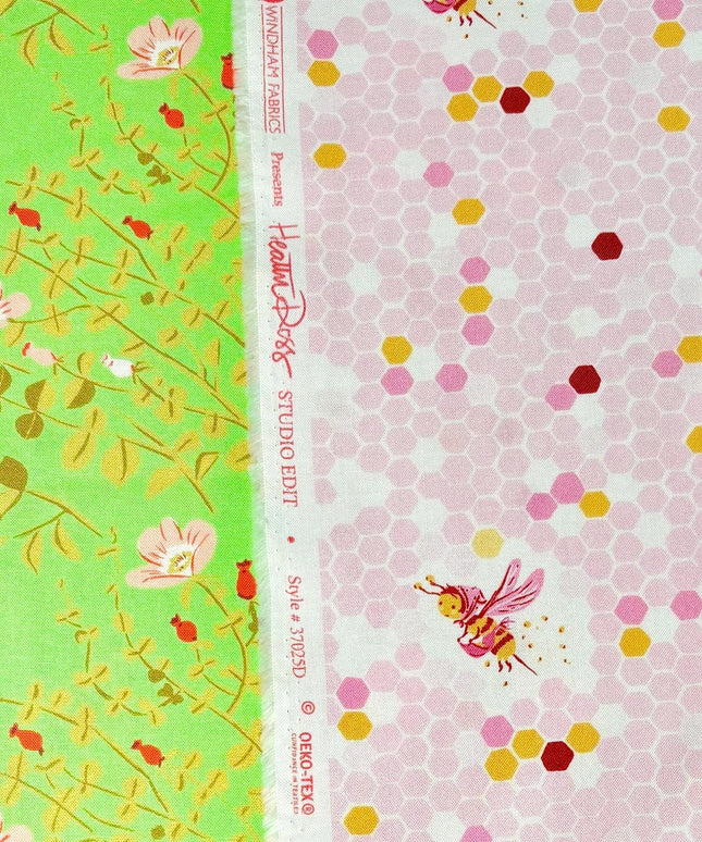 Fat Quarter SET | Heather Ross Studio Edit | Nanny Bee Fabric | Hex Bee in Pink | Windham Fabric | Studio Edit